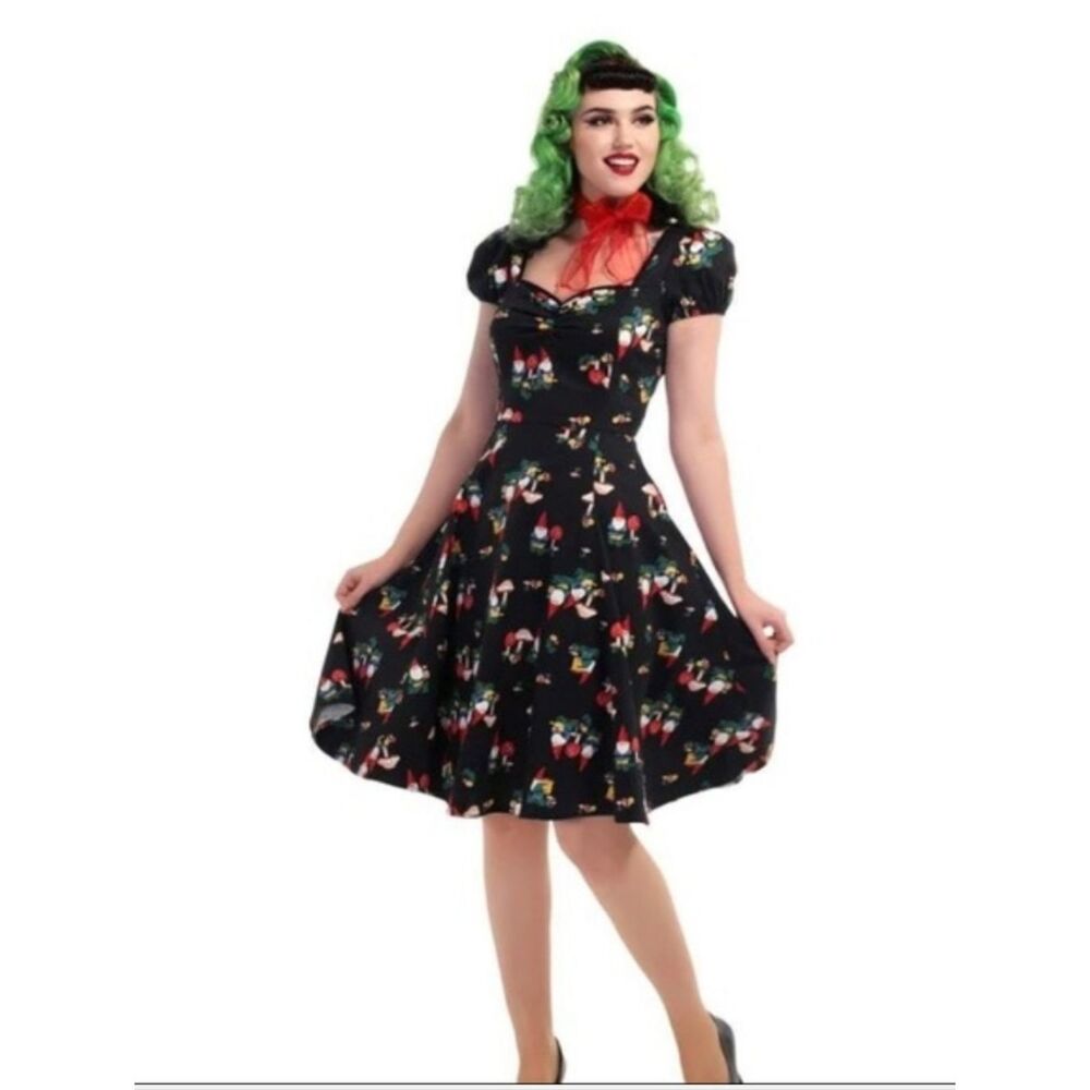 Collectif Garden Gnome Print A Line Dress Sz Small